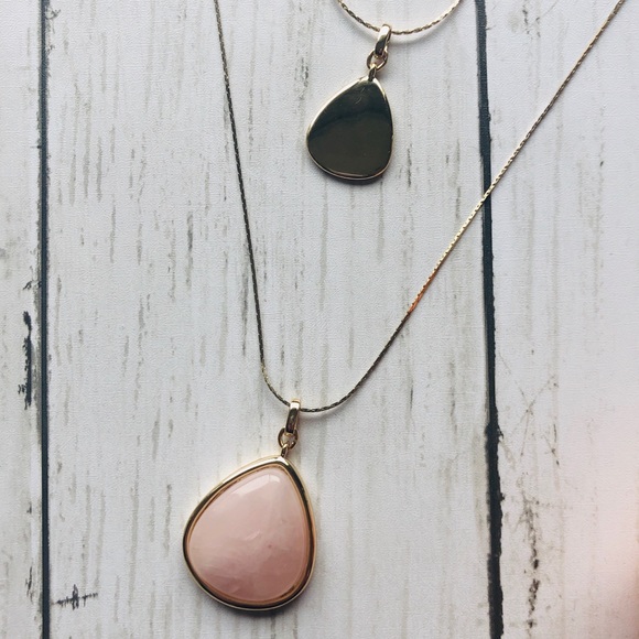 NWT LOFT Gold 2-Piece Stone Pendant Necklace - Picture 9 of 10